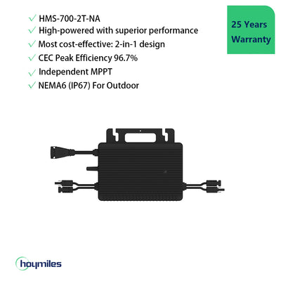 Hoymiles HMS-700-2T-NA 2-in-1 Microinverter | High-powered Module Power 280-470W+ | Peak Output 800W