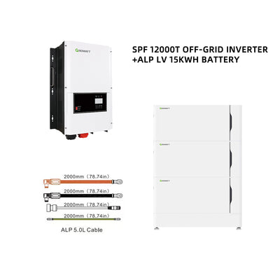 Off-Grid Growatt Storage System Bundle  | 12kW 120/240V Output 48VDC - Growatt ALP LV 15kWh Battery System | SPF 12000T 12kW Split-Phase Off-Grid Storage Inverter | 3 ALP Stackable Battery Modules