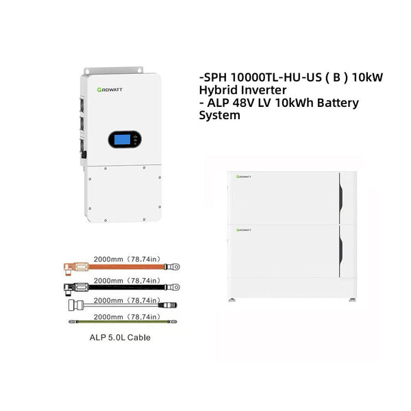 Growatt Hybrid System Bundle - SPH 10000TL-HU-US ( B) Split-Phase Hybrid Inverter | 10kW 120V/240V Output 48VDC | Growatt ALP LV 48v 10.0kWh Battery System| Certified UL9540 and CEC Listed | 10-Year Warranty