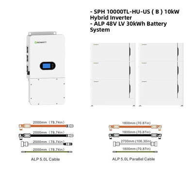 Hybrid Growatt System Bundle - SPH 10000TL-HU-US Split-Phase Hybrid Inverter | 10kW 120V/240V Output 48VDC | Growatt ALP LV 48v 30kWh Battery System| Certified UL9540 and CEC Listed | 10-Year Warranty
