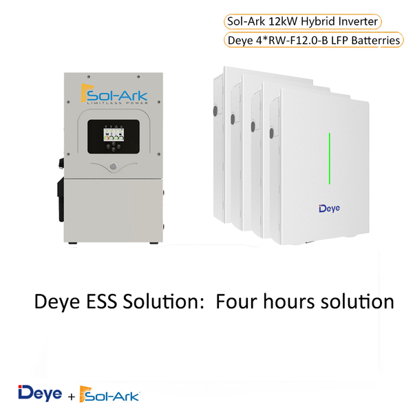 Spring RW Residential ESS 4 hours Solution: 4*Deye RW-F10.2-B 10kWh LFP Battery +  SOL-ARK 12K-2P Hybrid Inverter | 10 Years Warranty
