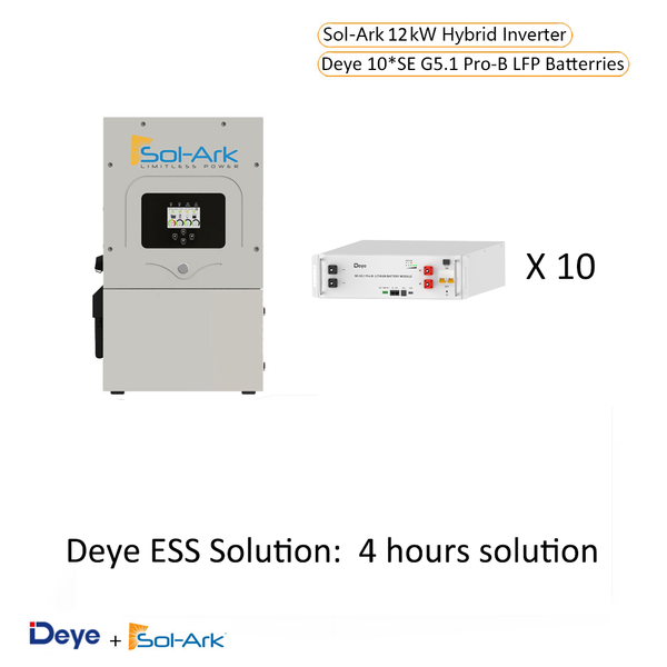 Spring SE Residential ESS 4 Hours Solution: 10*Deye SE-G5.1 Pro-B 5.12kWh LFP Rack-Mounted Battery + SOL-ARK 12K-2P Hybrid Inverter | 10 Years Warranty
