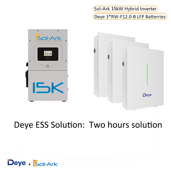 Spring RW Residential ESS 2 hours Solution: 3*Deye RW-F10.2-B 10kWh LFP Battery +  SOL-ARK 15K-2P Hybrid Inverter | 10 Years Warranty