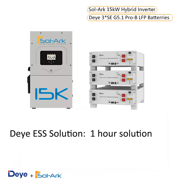 Spring SE Residential ESS 1 Hour Solution: 3*Deye SE-G5.1 Pro-B 5.12kWh LFP Rack-Mounted Battery + SOL-ARK 15K-2P Hybrid Inverter | 10 Years Warranty