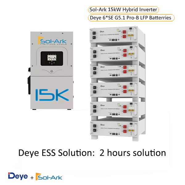 Spring SE Residential ESS 2 Hours Solution: 6*Deye SE-G5.1 Pro-B 5.12kWh LFP Rack-Mounted Battery + SOL-ARK 15K-2P Hybrid Inverter | 10 Years Warranty
