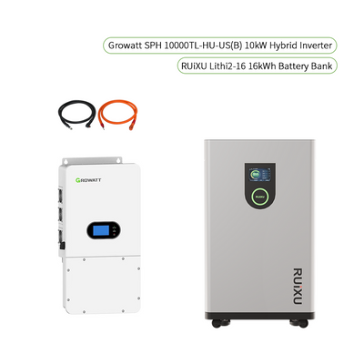 Growatt SPH 10000TL-HU-US (B) 10kW Hybrid Inverter + RUiXU Lithi2-16 16kWh Battery Bank | 48V | RS485 or CAN | 10-Year Warranty